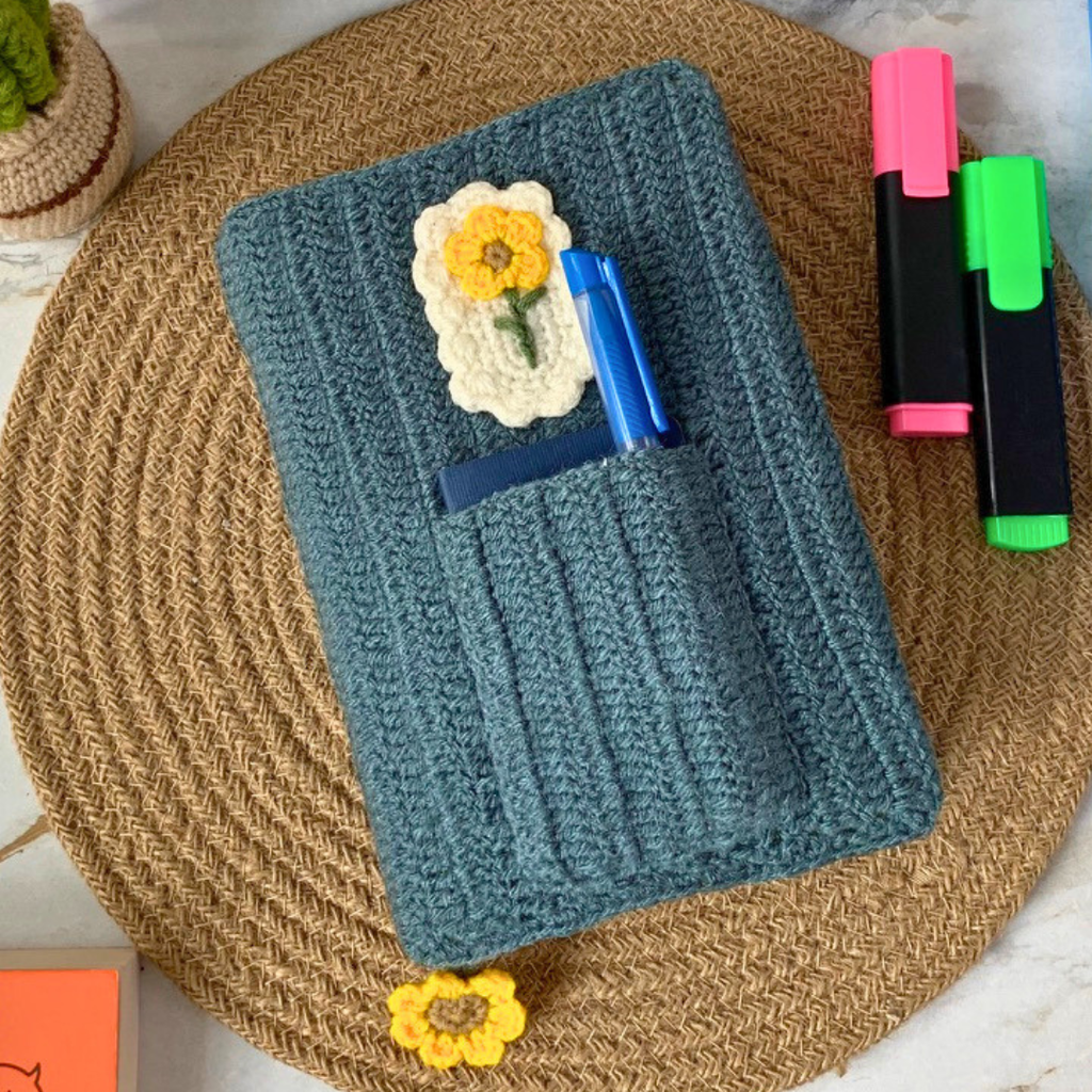 Steel-Grey Sunflower Book Cover with Pocket