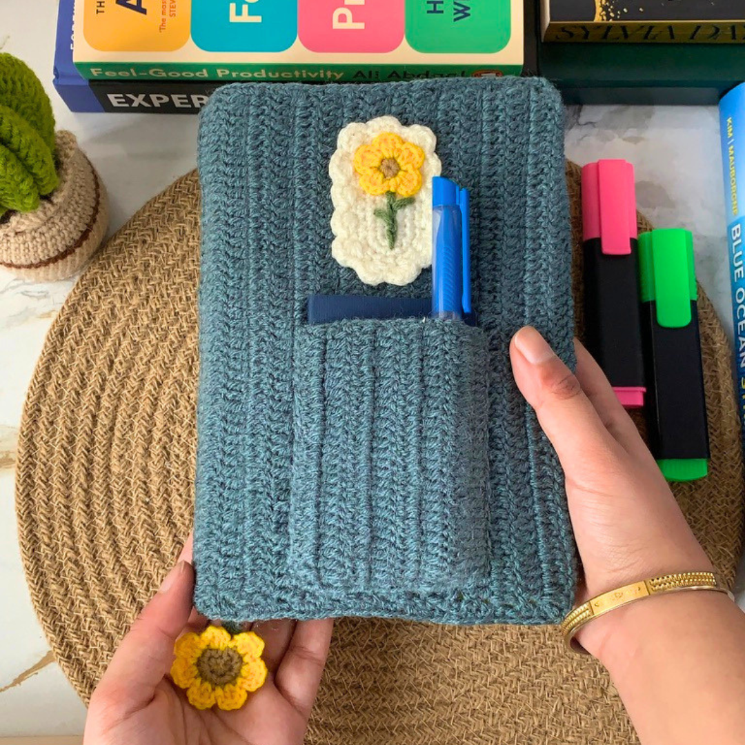 Steel-Grey Sunflower Book Cover with Pocket